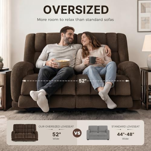 MCombo 65 in Oversized Reclining Loveseat with Heat & Massage 6855 (Brown)