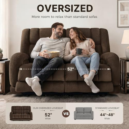 MCombo 65 in Oversized Reclining Loveseat with Heat & Massage 6855 (Brown)