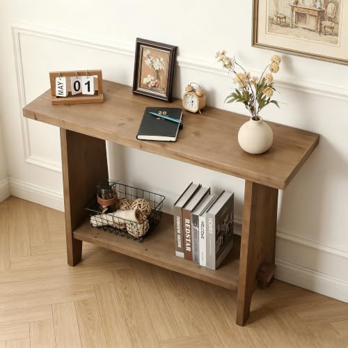 HOKYHOKY 43.3" Wood Console Table for Entryway,Farmhouse Sofa Table, Brown