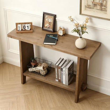 HOKYHOKY 43.3" Wood Console Table for Entryway,Farmhouse Sofa Table, Brown