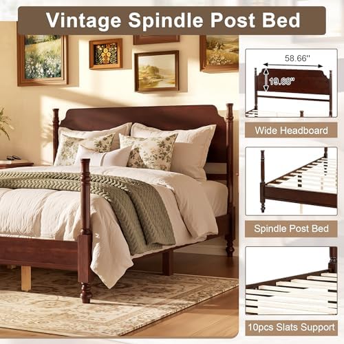 Merax Queen Size Vintage Wood Spindle Post Bed with Headboard
