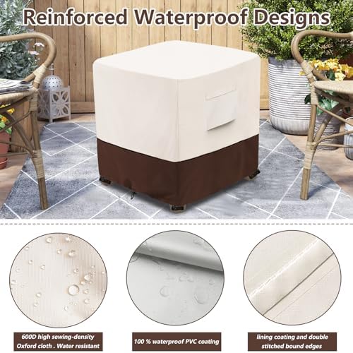 Bitubi Waterproof Patio Ottoman Cover, Heavy Duty Square Outdoor Side Table Furniture Covers Size 32L x 32W x 18H inch (Brown)