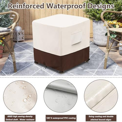 Bitubi Waterproof Patio Ottoman Cover, Heavy Duty Square Outdoor Side Table Furniture Covers Size 32L x 32W x 18H inch (Brown)