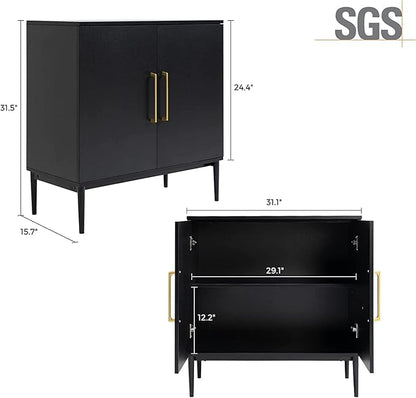 Set of 2 Black Storage Cabinet with Doors, Modern Accent Cabinet, Free Standing Cabinet with Adjustable Shelf, Wooden Buffet Sideboards for Living Room, Kitchen, Dining Room, Entryway