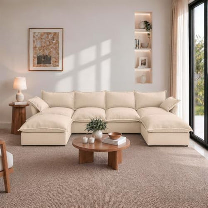 Cloud Modular Sectional Sofa,Down Filled Oversize Couch for Living Room,Deep Seat Convertible Couches,Sofa Covers Washable&Replaceable(4 Seater and 2 Ottoman,Khaki)