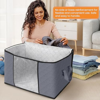 90L Clothes Storage, Foldable Thick Fabric Blanket Storage Bags