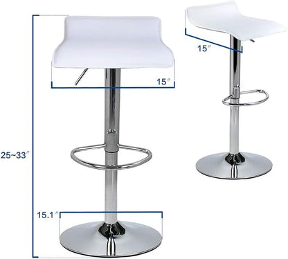 Set of 2 Barstool, Adjustable Swivel Bar Stools with PU Leather and Chrome Base, Gaslift Pub Counter Chairs, White