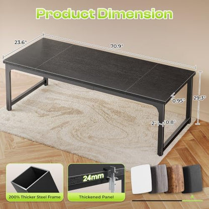 PRAISUN 70.9 x 24 Inch Computer Desk, 0.95'' Thicker, Heavy Duty, Black