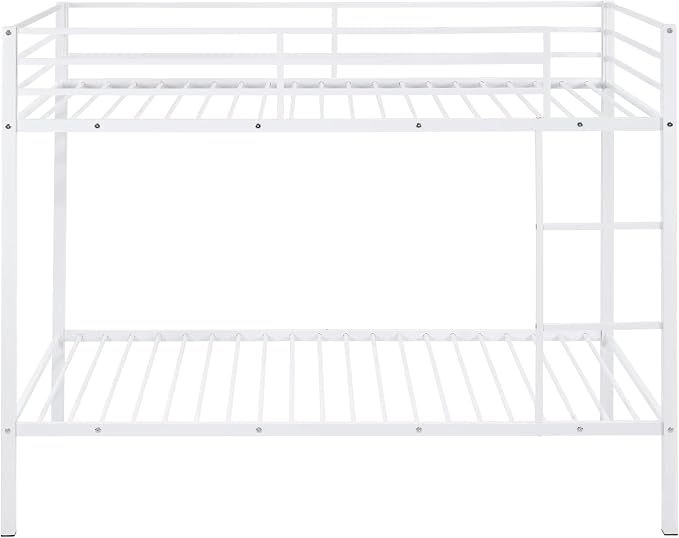 Bunk Bed Twin Over Twin, Metal Bunk Bed Frame, Metal Bunkbeds with Built-in Ladder, High Guardrail and Slats, No Box Spring Needed, Space Saving, Noise Free (White)
