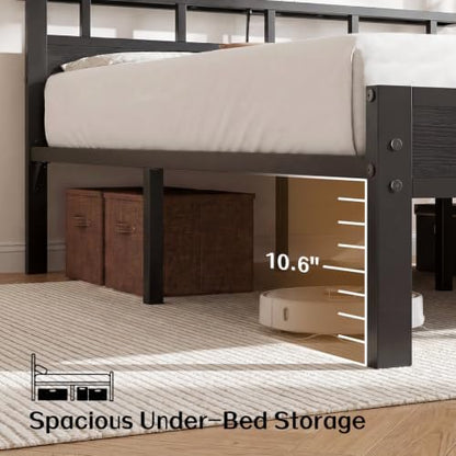 King Size Bed Frame with Charging Station and LED