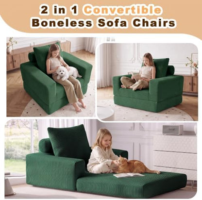 Boneless Convertible Futon Sofa Bed, Corduroy Folding Floor Sleeper Chair
