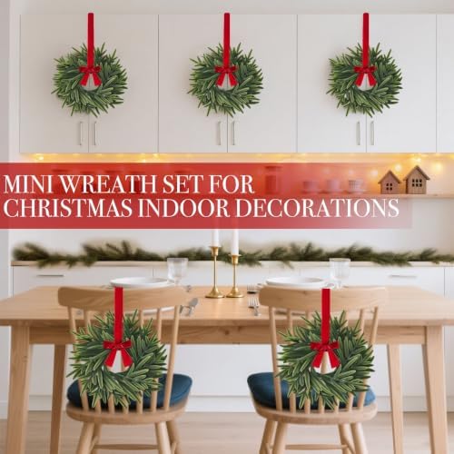 4 Pack 15'' Mini Christmas Wreath Small Christmas Kitchen Cabinet Wreaths