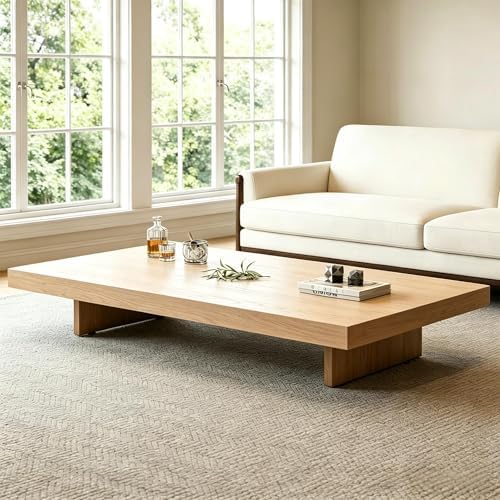 Modern Minimalist Square Coffee Table Low Profile Wood Living Room