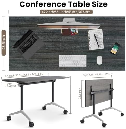 Folding Conference Room Tables, Seminar Conference Table Modern Flip Top Training Meeting Tables, Conference Room Table with Wheels for Home Office Classr,6 Pack 55.1inch