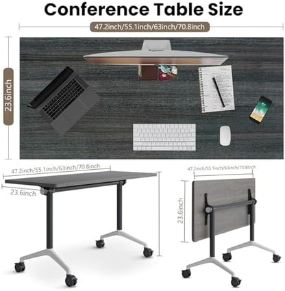 Folding Conference Room Tables, Seminar Conference Table Modern Flip Top Training Meeting Tables, Conference Room Table with Wheels for Home Office Classr,6 Pack 47.2inch