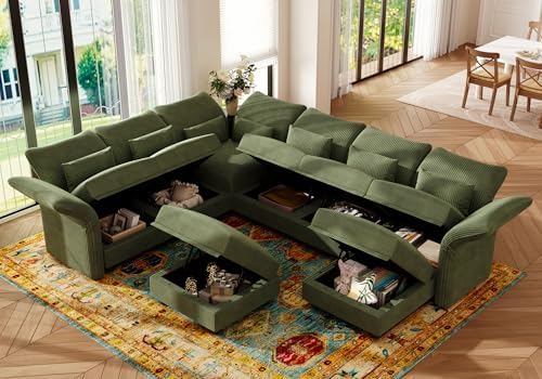 Corduroy Modular Sectional Cloud Couch with Storage, Oversized 8-Seat