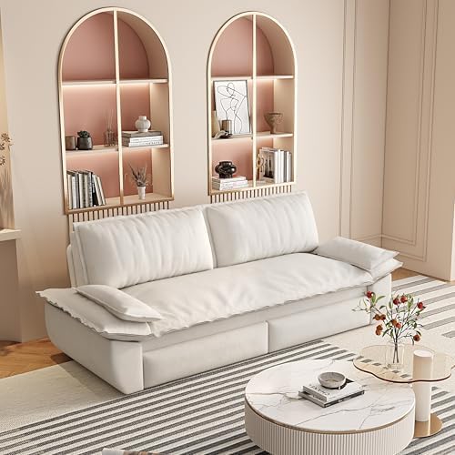 73.2" Sofa Bed Queen, 3-in-1 Pull Out Sofa Bed with Pillow Armrest, Modern Velvet Convertible Sleeper Futon Sofa for Living Room Small Space, Apartment, Bedroom, White