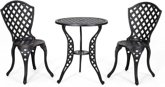 Metal Bistro Set, Bono Outdoor Patio Dining Set Garden Cafe Table and Chair Set for Balcony Porch Backyard Deck Lawn Outdoor Seating