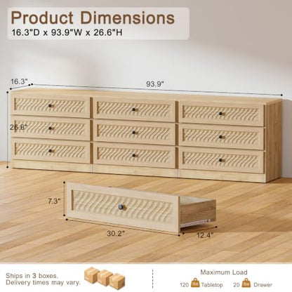 3 Drawer Dresser Set of 3 for Bedroom, 31.3" Wide Wooden Dresser
