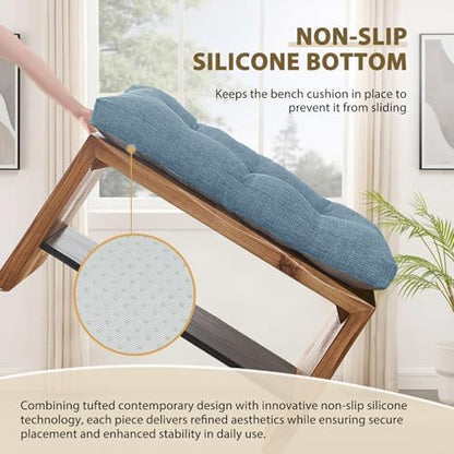 downluxe Indoor Bench Cushion for Indoor Furniture, Non-Slip Tufted Overstuffed Textured Foam Bench Seat Cushion, 36" X 14" X 4", Blue, 1 Pack