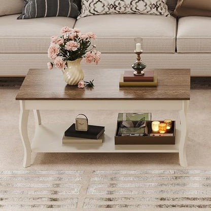 ChooChoo Coffee Table with Curved Legs and Storage Shelf