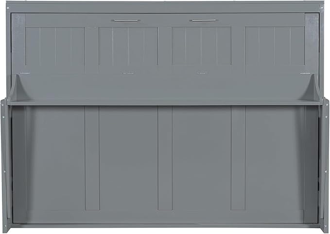 Virubi Full Horizontal Murphy Bed with Desk,Solid Wood Folding Hideaway Murphy Wall Bed for Adult,Guest Room (Grey,Full)