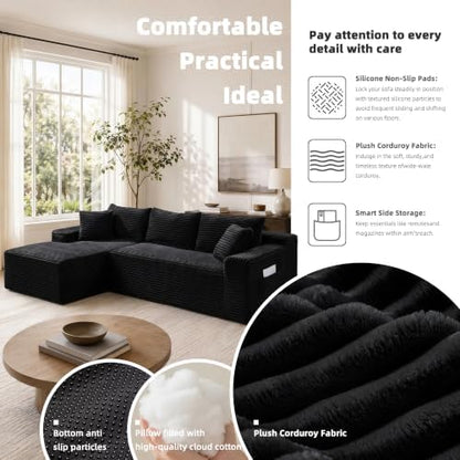 95" L‑Shaped Modular Cloud Corduroy Boneless Sectional Sofa for Living Room