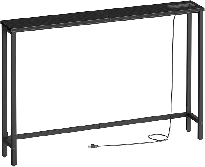 HOOBRO 47.2" Narrow Console Table with Power Outlet, 5.9" Behind Couch Table with Charging Station, Long Sofa Side Table, Skinny Entryway Table for Living Room, Hallway, Foyer, Black BB15XG01G1