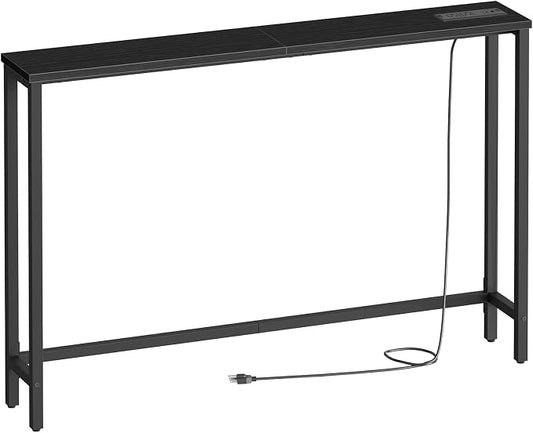 HOOBRO 47.2" Narrow Console Table with Power Outlet, 5.9" Behind Couch Table with Charging Station, Long Sofa Side Table, Skinny Entryway Table for Living Room, Hallway, Foyer, Black BB15XG01G1