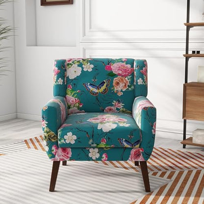 Mid Century Modern Button Tufted Blue Patterned Set of 2 Accent Armchair