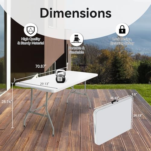 20 Pack 6FT Folding Tables, Heavy Duty, Carry Handle, White
