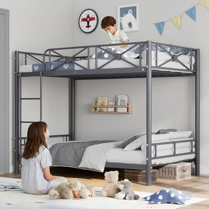 Garvee Metal Bunk Bed Twin Over Twin, Industrial Bunkbeds Heavy Duty Bed with Safety Guard Rails and Space-Saving Design, Steel Bed for School, Bedroom, Grey