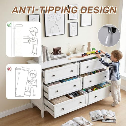 Karl home White Farmhouse 6 Drawers Tall Dresser, Bedroom Storage Chest