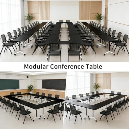 Folding Conference Table, Conference Room Tables with Wheels Foldable Large Rectangle Meeting Seminar Table for 6-12 People, Flip Top Mobile Training Table for Office Classr (4, Black 2, 47.2in)