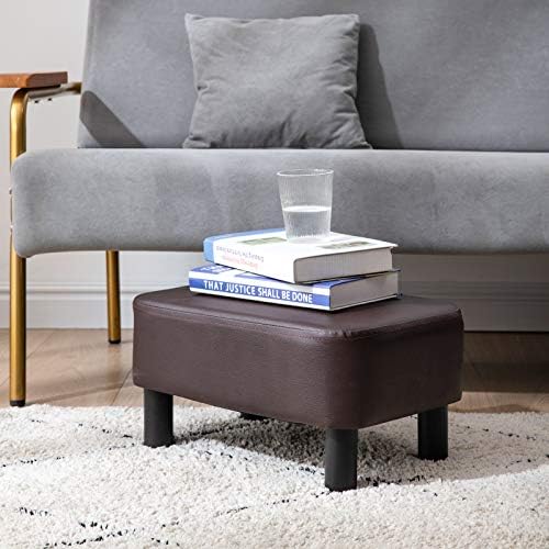 IBUYKE Small Footstool Ottoman, PU Faux Leather Footrest, Brown RF-BD209