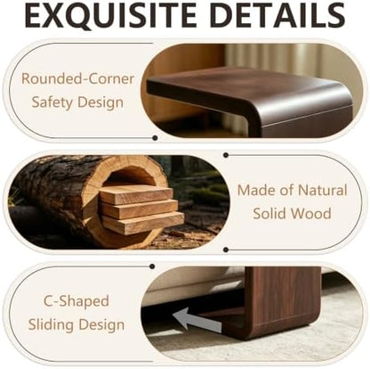 Wooden C Shaped End Table, Couch Table, 24in W Walnut