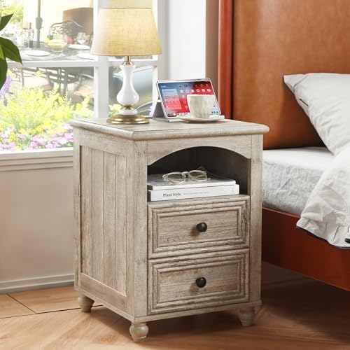 RWYHG 18" Night Stand Set 2 with Charger Station, Nightstand with 2 Drawers