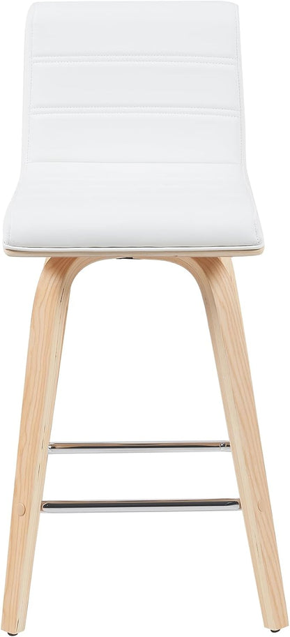 Vienna Modern Counter Height Swivel Bar Stool with White Faux Leather Seat and Patterned Oak Wood Frame Set of 2