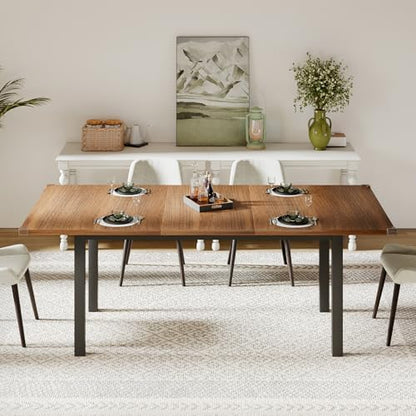 Feonase 63" Extendable Dining Table, Modern Farmhouse Dining Room Table for 4-8, Wooden Kitchen Table for Small Space, Dining Room, Home Office, Living Room Furniture, Walnut