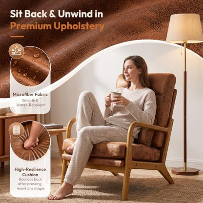 Bonnlo High Back Microfiber Rustic Accent Chairs Set of 2, Upholstered Mid Century Modern Lounge Chairs Reading Chairs Side Sitting Chair Farmhouse Armchairs for Living Room, Bedroom, Guest Room