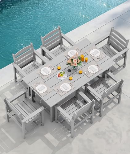 SERWALL Patio Dining Chair Set of 2, HDPE Dining Chair, Light Gray