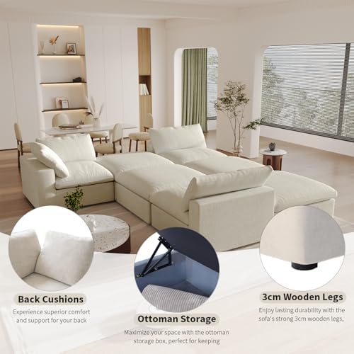 Cloud Couch Modular Sectional Sofa with Storage Ottoman,160.6" L Shaped Couch for Living Room,Down Filled 5 Seater Convertible Sectional Sofas,Covers Washable&Replaceable (Khaki)