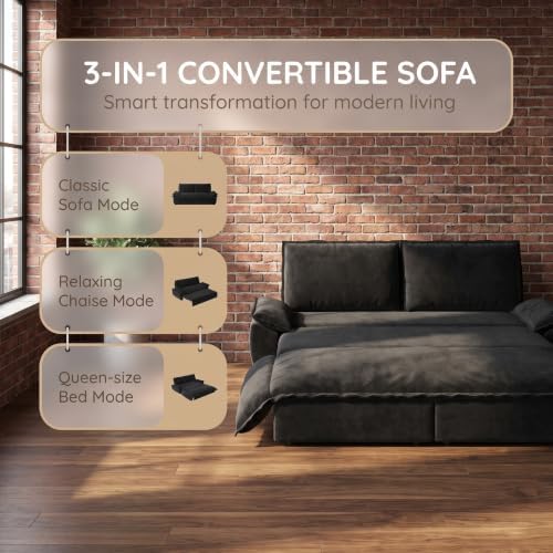 NicBex 73 Inch Sleeper Sofa, Queen Size Convertible Pull Out Couch, Black