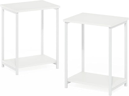 Furinno Simplistic Side Table Set of 2, 2-Tier Modern Metal Frame End Table with Open Shelf, Night Stand, Bedside Table, Easy Assembly, for Living Room, Bedroom, White