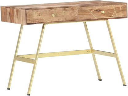 vidaXL Writing Desk, Computer Desk with Storage Drawers, Console Table with Steel Legs for Living Room Hallway, Modern Style, Solid Acacia Wood