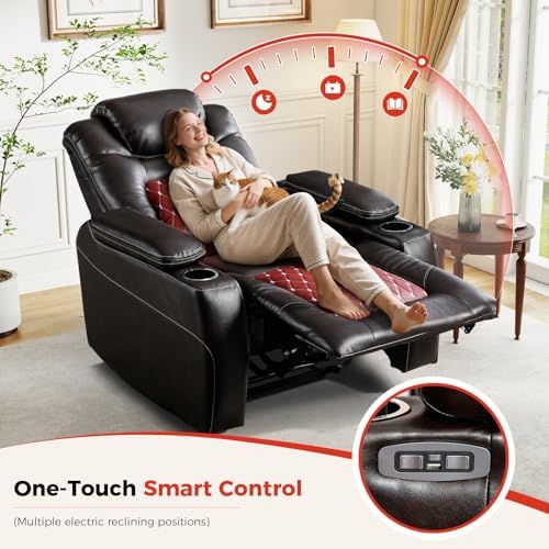 ANJ Power Recliner Chair Set of 6,Home Theater Seating with Adjustable Headrest,Cup Holders,USB Port,Hidden Arm Storage(Brown)