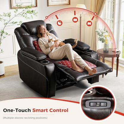 ANJ Power Recliner Chair Set of 7,Home Theater Seating with Adjustable Headrest,Cup Holders,USB Port,Hidden Arm Storage(Brown)