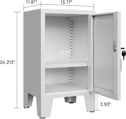ALBAD Metal Nightstand with Lockable Cabinet, Compact Mini Locker Bedside Table for Kids & Adults, Modern Steel Side Table for Bedroom, Dorm, or Living Room (White)