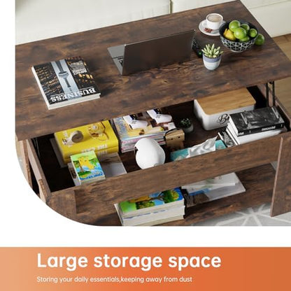 FDW | 47" Lift Top Coffee Table | Brown | with Hidden Storage