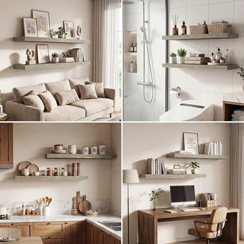 Dreamland 24 Inches Floating Shelves for Wall,9.3" Deep Long Floating Shelves Set of 2,Large Display & Storage Shelf,Wall Shelf for Bathroom Bedroom Living Room Kitchen Office,Grey